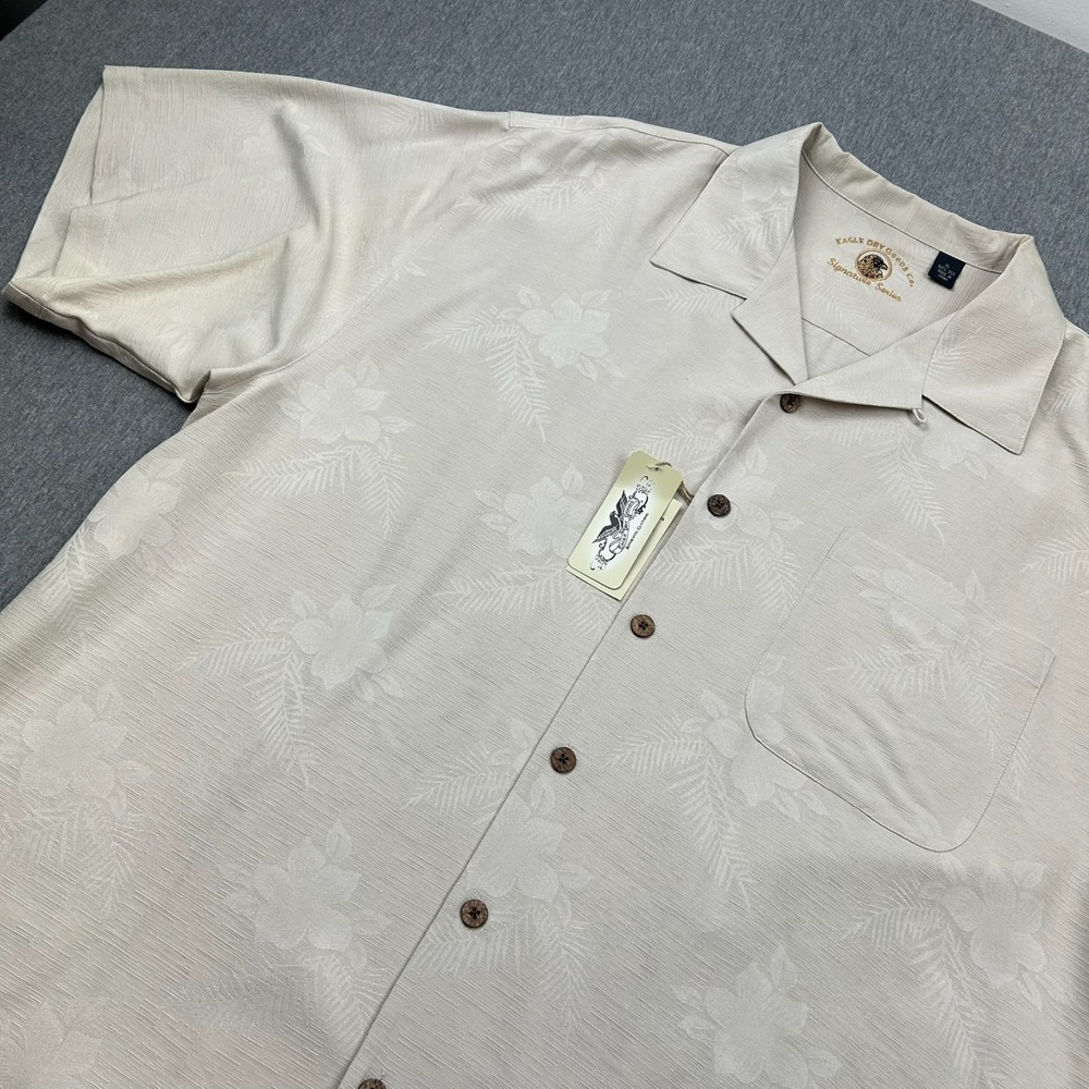 Eagle Dry Goods Silk Hawaiian Camp Shirt Mens XL Light Beige SUNFADE *LOGO* NEW